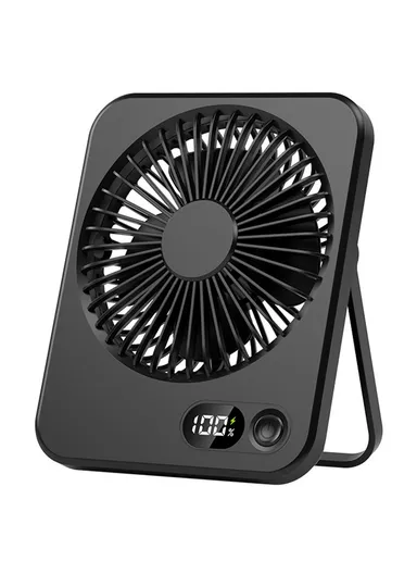 Ultra Thin Desktop Fan, Digital Display 5 Speeds Adjustable Cooling Fan with Foldable Stand - Black