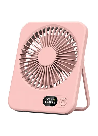 Ultra Thin Desktop Fan Digital Display 5 Speeds Adjustable Cooling Fan with Foldable Stand - Pink