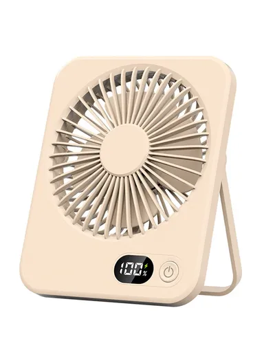 Ultra Thin Desktop Fan Digital Display 5 Speeds Adjustable Cooling Fan with Foldable Stand - Coffee