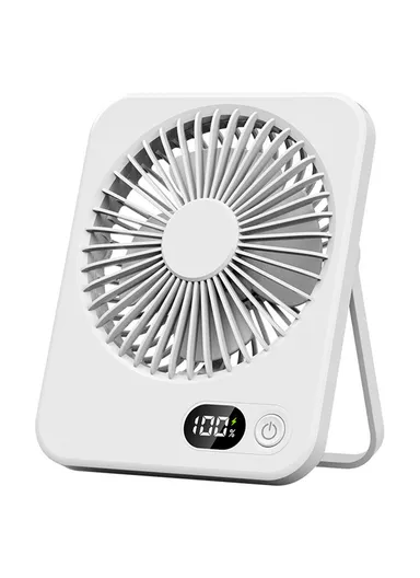 Ultra Thin Desktop Fan Digital Display 5 Speeds Adjustable Cooling Fan with Foldable Stand - White