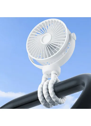 Octopus Baby Stroller Fan, 2400mAh Rechargeable Handheld Portable Mini Quiet Fan GF10SE - White