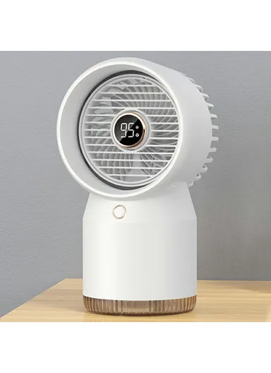 Water Cooling Circulating Desktop Fan, Turbo LED Mist Humidifier Cooling Fan Rechargeable SL09 - White