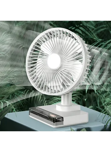 Desktop Clock Oscillating Fan, 3600mAh Quiet Portable Fan 4 Speeds DF11-B - White