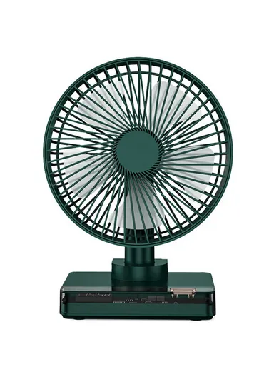 Desktop Clock Oscillating Fan, 3600mAh Quiet Portable Fan 4 Speeds DF11-B - Green