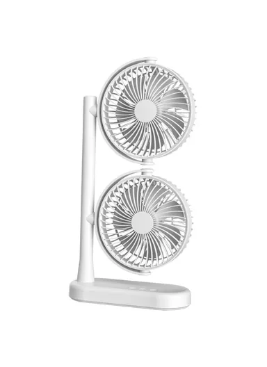 F-052 Dual Head Desk Fan for Office Dorm 3 Speeds USB Rechargeable Air Circulator Fan ( Built In 4000mAh Battery )
