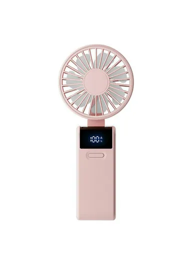 Handheld Ultra Thin Fan, Rechargeable Desktop Folding Fan, Digital Display Neck Hanging Mini Fan - Pink