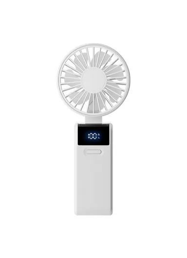 Handheld Ultra Thin Fan Rechargeable Desktop Folding Fan Digital Display Neck Hanging Mini Fan - White