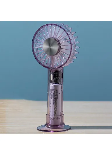 Desktop Mini Fan Portable Handheld Cooler with 3 Speed Settings, Colorful Atmosphere Light - Transparent Purple