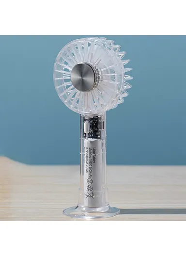 Desktop Mini Fan Portable Handheld Cooler with 3 Speed Settings, Colorful Atmosphere Light - Transparent White