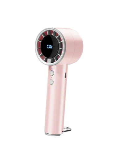 USB Rechargeable Handheld Fan with Ice Cooling, Digital Display, Turbo Mode &amp; 5 Adjustable Speeds – Pink