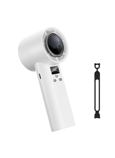 100-Speed Stepless Handheld Fan, LED Display, Portable Wind Blower, Adjustable Cooling Fan - White
