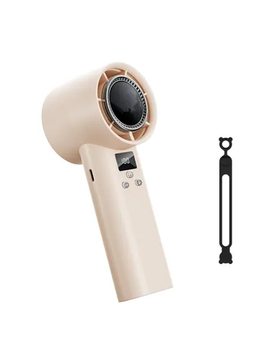100-Speed Stepless Handheld Fan, LED Display, Portable Wind Blower, Adjustable Cooling Fan - Champagne Gold