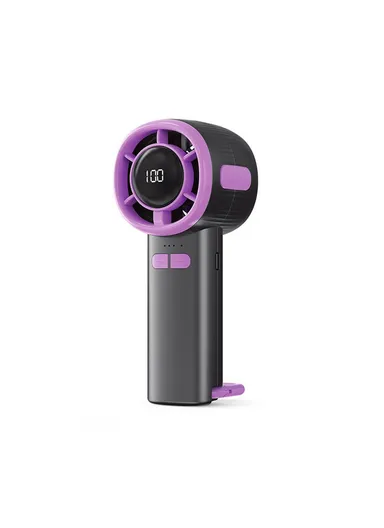 High Speed Handheld Fan, USB Digital Display Portable Cooling Fan with Carabiner, CE Certified - Black &amp; Purple