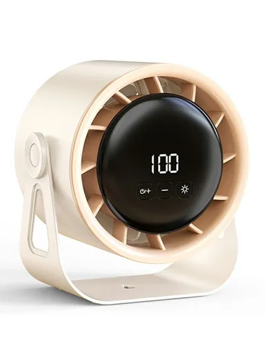 100-Speed Adjustable Desk Fan with Digital Display &amp; Ambient Light, Wall-Mountable, CE Certified – White