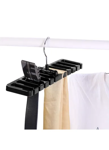 Multifunction Belt Organizer Rack Space Saving Closet Storage Hanger for Ties Scarves Hats - Black