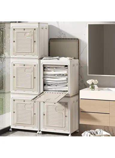 Foldable Laundry Hamper with Lid and Wheels, Large-Capacity Clothes Storage Basket - Medium