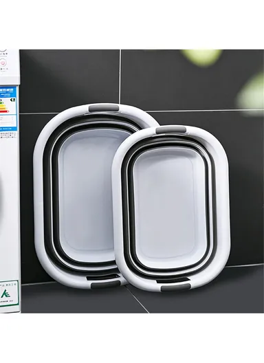 Folding Space Saving Laundry Basket, Portable Clothing Storage Container Size L (L61 x W46 x H27.3)cm - White &amp; Blue