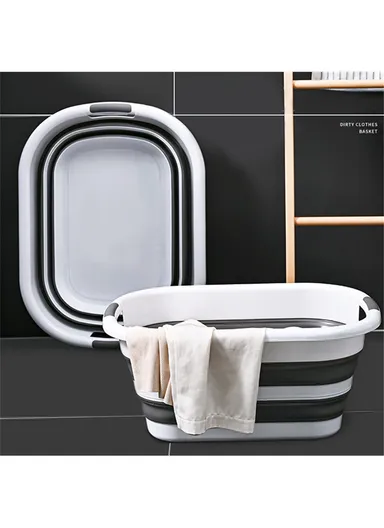 Folding Space Saving Laundry Basket, Portable Clothing Storage Container Size L (L61 x W46 x H27.3)cm - White &amp; Blue