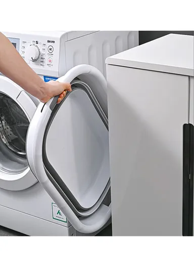 Folding Space Saving Laundry Basket, Portable Clothing Storage Container Size L (L61 x W46 x H27.3)cm - White &amp; Blue