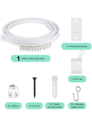1m Curtain Track Bendable Silent Curtain Rail Flexible Curtain Track Set with Accessories