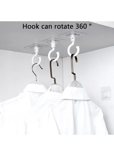 2PCS Rotation ABS+AS Adhesive Hanger Strong Bearing Capacity Hook for Kitchen Living Room Bathroom - White