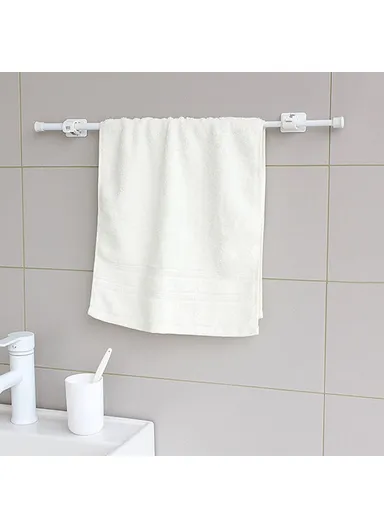 30-50CM Expandable Tension Rod Towel Curtain Rod Telescopic Wardrobe Bathroom Clothes Hanger Pole with 2 Rod Holder Hooks - Transparent