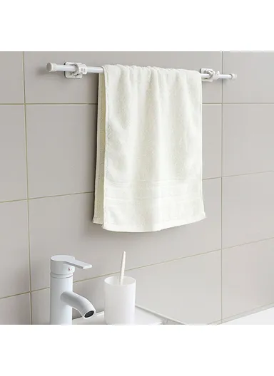 30-50CM Expandable Tension Rod Towel Curtain Rod Telescopic Wardrobe Bathroom Clothes Hanger Pole with 2 Rod Holder Hooks - Transparent