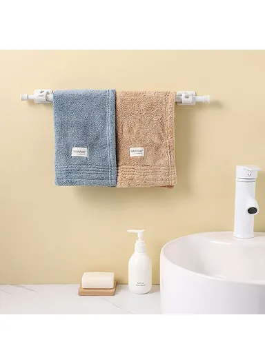 30-50CM Expandable Tension Rod Towel Curtain Rod Telescopic Wardrobe Bathroom Clothes Hanger Pole with 2 Rod Holder Hooks - Transparent