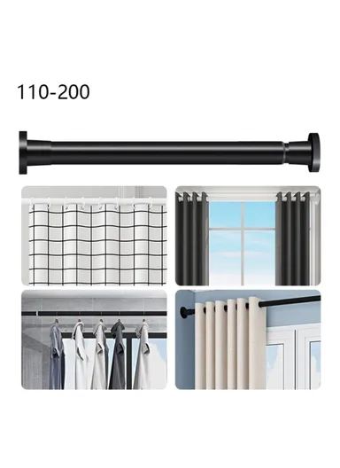 110-200cm Adjustable Anti-dust Multi-functional Shower Curtain Rod Windows Curtain Rods for Kitchen Bathroom Cupboard Wardrobe - Black / Telescopic