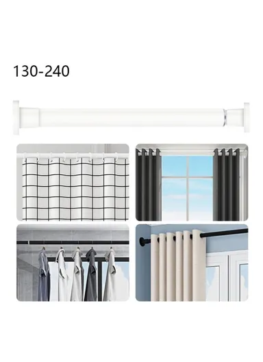 130-240cm Adjustable Anti-dust Multi-functional Shower Curtain Rod Windows Curtain Rods for Kitchen Bathroom Cupboard Wardrobe - White / Telescopic