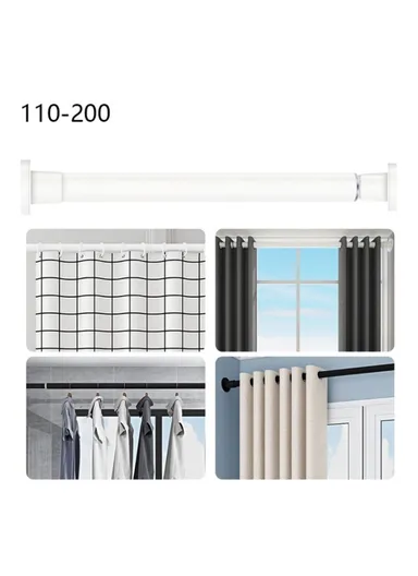 110-200cm Adjustable Anti-dust Multi-functional Shower Curtain Rod Windows Curtain Rods for Kitchen Bathroom Cupboard Wardrobe - White / Telescopic