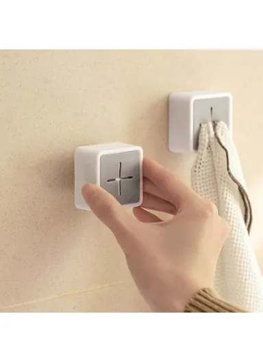 Self Adhesive Towel Plug Wall Mounted Bathroom Towel Storage Dish Cloth Organizer - White