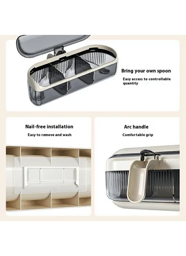 Wall Mounted Spice Rack Organizer No Drill Kitchen Seasoning Container 3 Compartments Multi-Function Storage Box - Grey