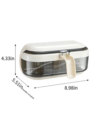 Wall-Mounted Spice Rack Organizer, No-Drill Kitchen Seasoning Container with 3 Compartments, Multi-Functional Storage Box - Beige