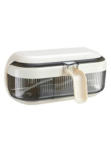 Wall-Mounted Spice Rack Organizer, No-Drill Kitchen Seasoning Container with 3 Compartments, Multi-Functional Storage Box - Beige