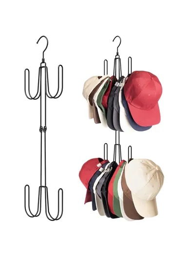 Foldable Hat Organizer Rack Space Saving Iron Art Hanging Hooks for Bags Belts Ties
