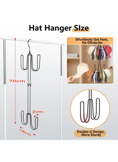 Foldable Hat Organizer Rack Space Saving Iron Art Hanging Hooks for Bags Belts Ties