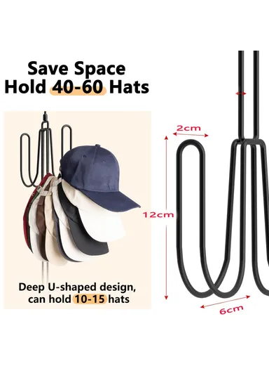 Foldable Hat Organizer Rack Space Saving Iron Art Hanging Hooks for Bags Belts Ties