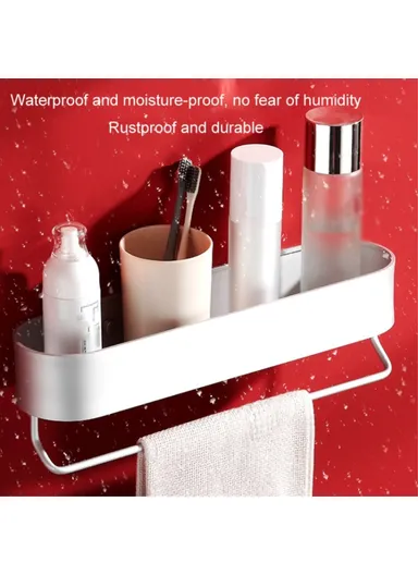 40cm Bathroom Storage Shelf Space Aluminum Toilet Storage Rack with Towel Rod 5303 - Black