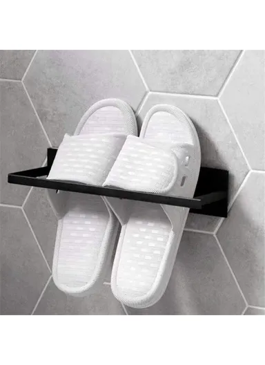 Wall-Mounted Metal Storage Shelf for Cloth Hanger Towel Adhesive Storage Rack - Black