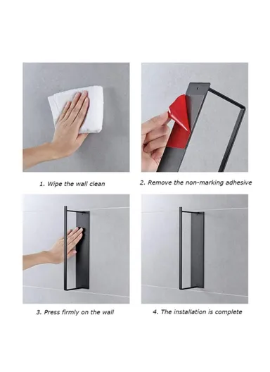 Wall-Mounted Metal Storage Shelf for Cloth Hanger Towel Adhesive Storage Rack - Black