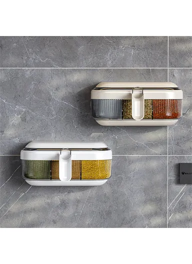 Spice Rack Wall Mounted No Drill Kitchen Organizer Multi-Functional Seasoning Container Set with Sealed Lids - White