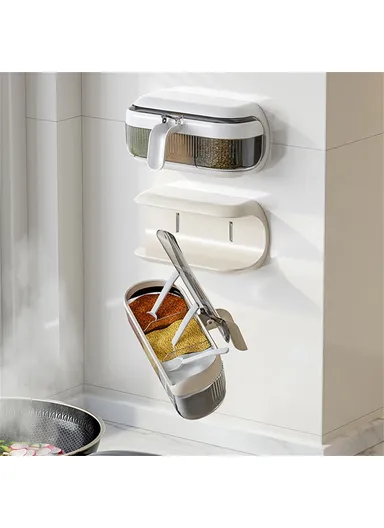Spice Rack Wall Mounted No Drill Kitchen Organizer Multi-Functional Seasoning Container Set with Sealed Lids - White