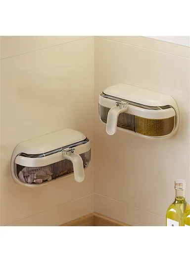 Spice Rack Wall Mounted No Drill Kitchen Organizer Multi-Functional Seasoning Container Set with Sealed Lids - White