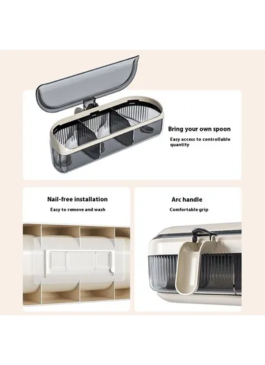 Spice Rack Wall Mounted No Drill Kitchen Organizer Multi-Functional Seasoning Container Set with Sealed Lids - Beige