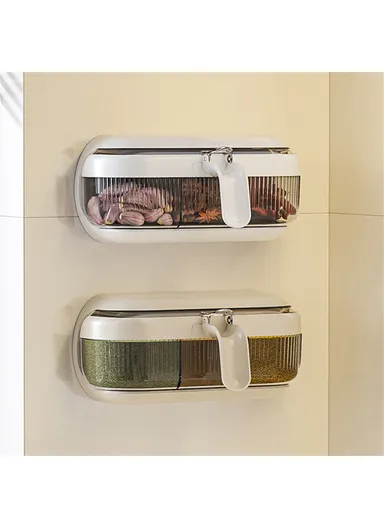Spice Rack Wall Mounted No Drill Kitchen Organizer Multi-Functional Seasoning Container Set with Sealed Lids - Beige