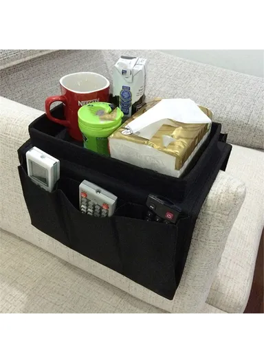 Oxford Cloth Sofa Armrest Storage Pockets Holder Couch Hanging Remote Control Organizer Tray SF001 - Beige
