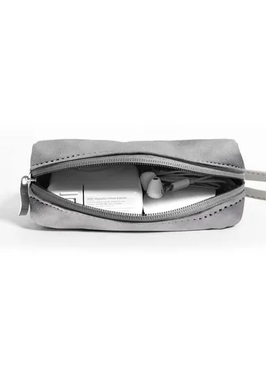 Power Bank Cable Flash Drive PU Leather Storage Bag Electronic Organizer - Grey