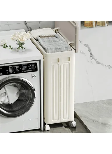 Foldable Laundry Hamper with Lid and Wheels, Large-Capacity Clothes Storage Basket - Large