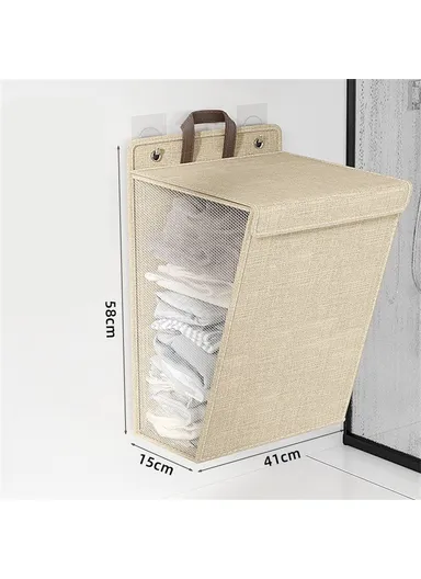 Foldable Laundry Bag Large Capacity Hanging Dirty Clothes Basket Multi-Function Storage Organizer (H58 x L15 x W41)cm - Beige